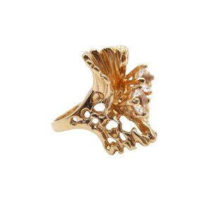 LADY REMINGTON Gold Tone Crystal Wavy Statement Cocktail Fashion Ring Size 7